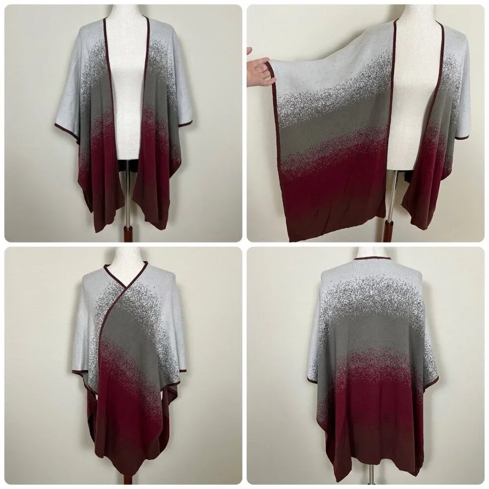 Chico's Ruana Wrap Women's ONE SIZE OS Cotton Blend Knit Shawl Poncho Cozy Boho